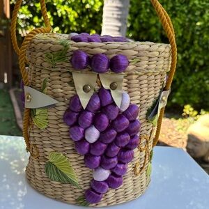 Woven Grape Applique Bucket Bag - Purple